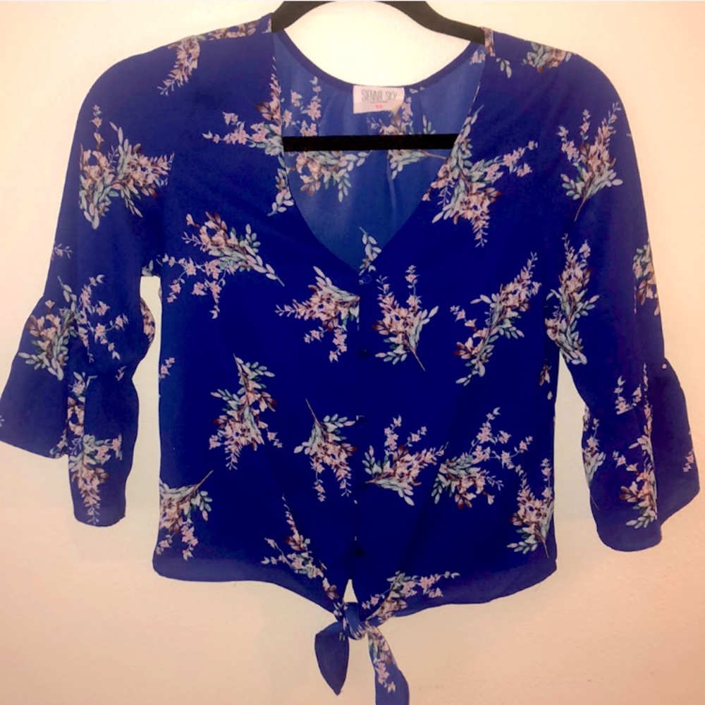 Sienna Sky Tie Crop Top Satin Button Up
